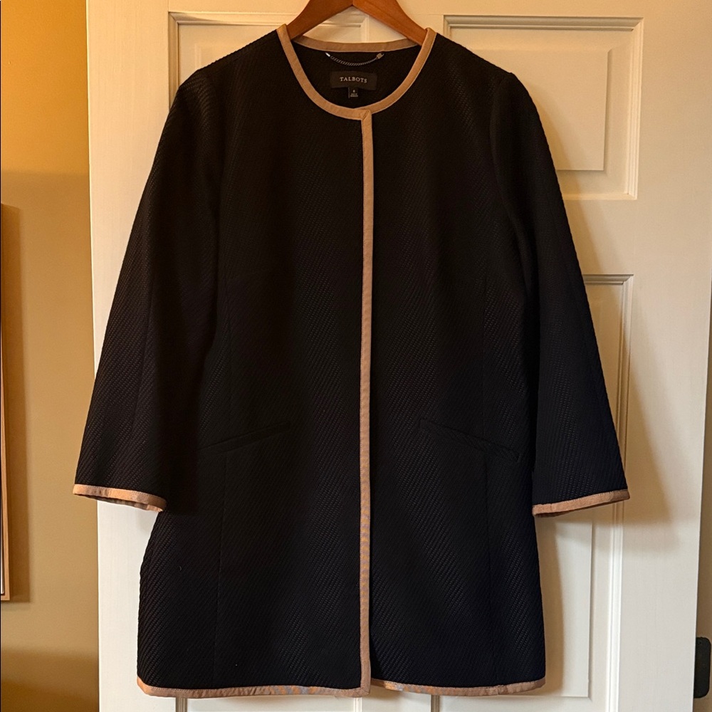 Talbots Black Jacket with Tan Trim